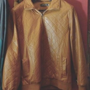 Brown leather jacket for women